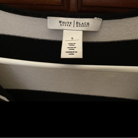 WHBM Womens Burgundy Black White Striped V-Neck Zip Cardigan Sweater - Picture 2 of 3